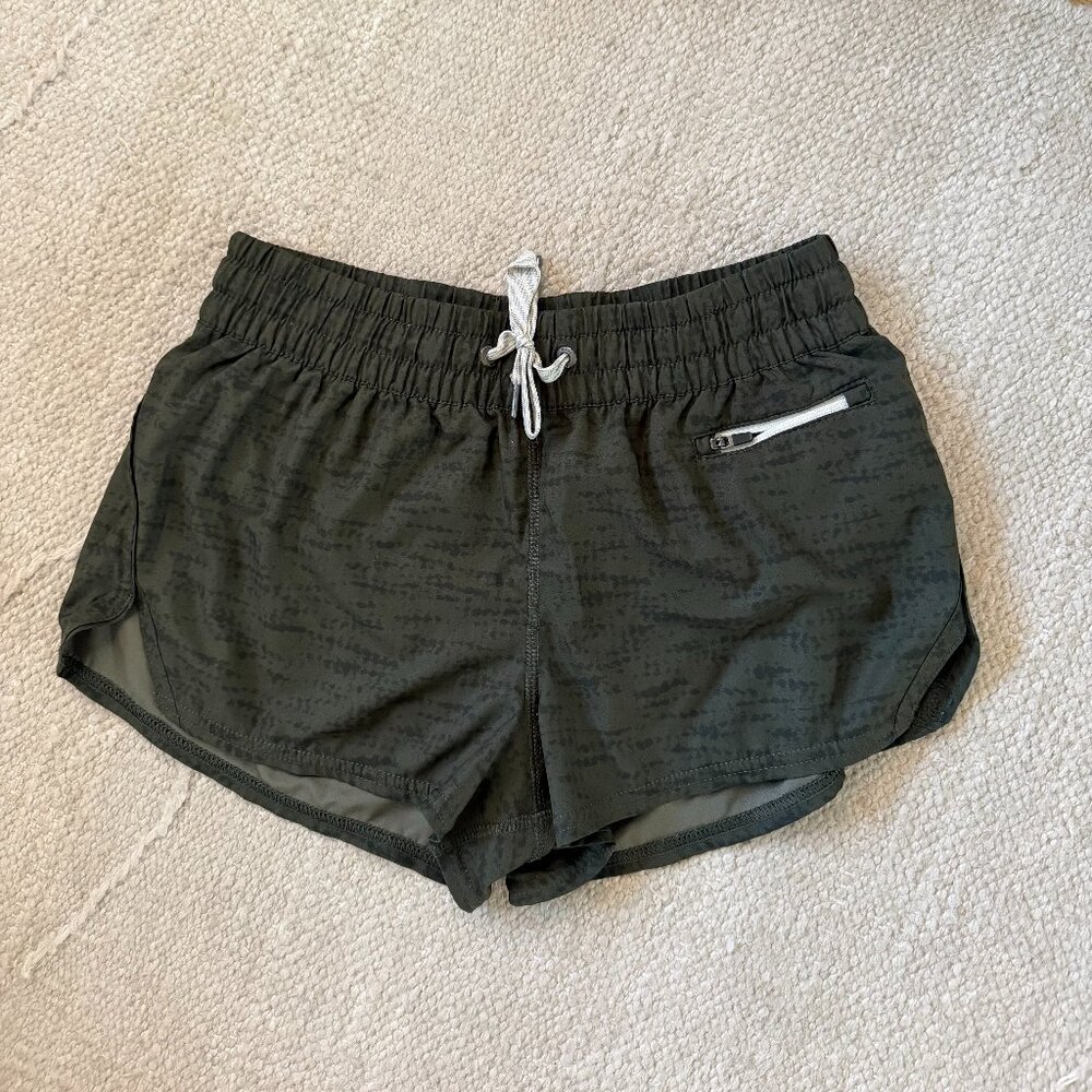 Vuori Olive Green Athletic Shorts with Contrast Drawstring
